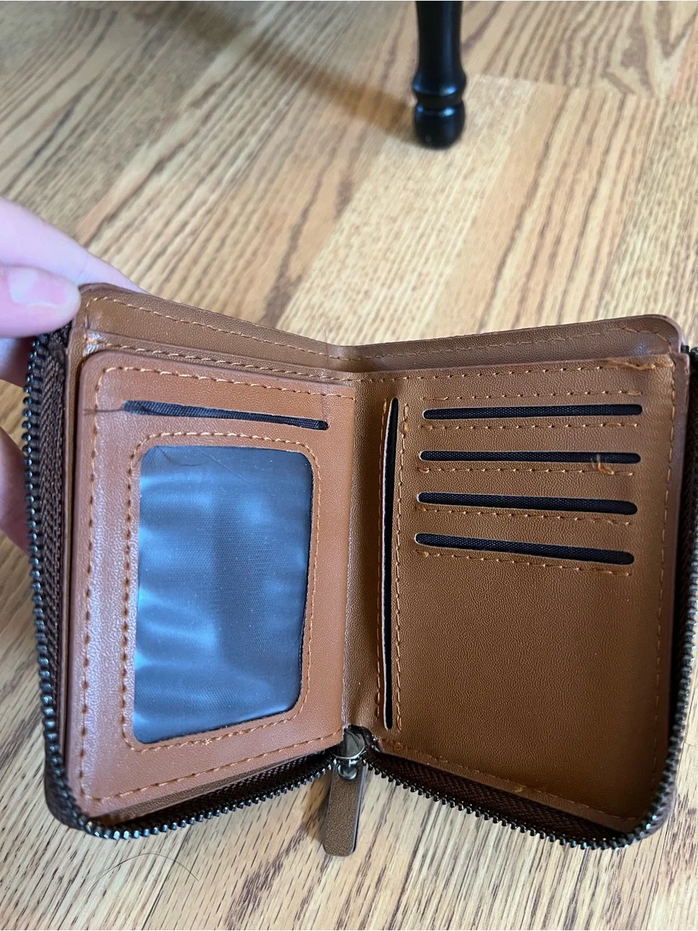Men's Brown Leather Zip Wallet with Signature Tricolor Stitch